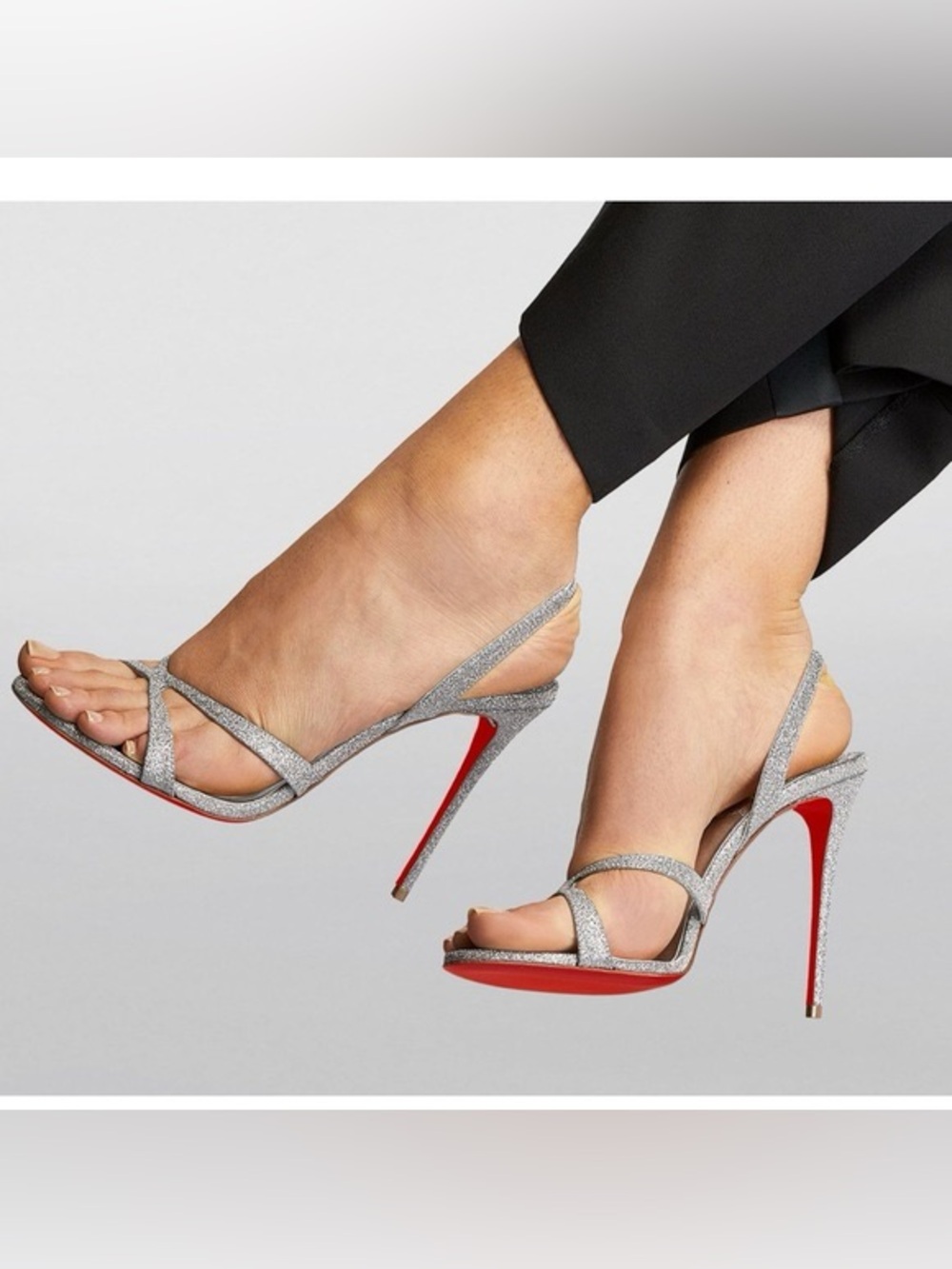 Silver Glitter Strappy High Heel Sandals - Women